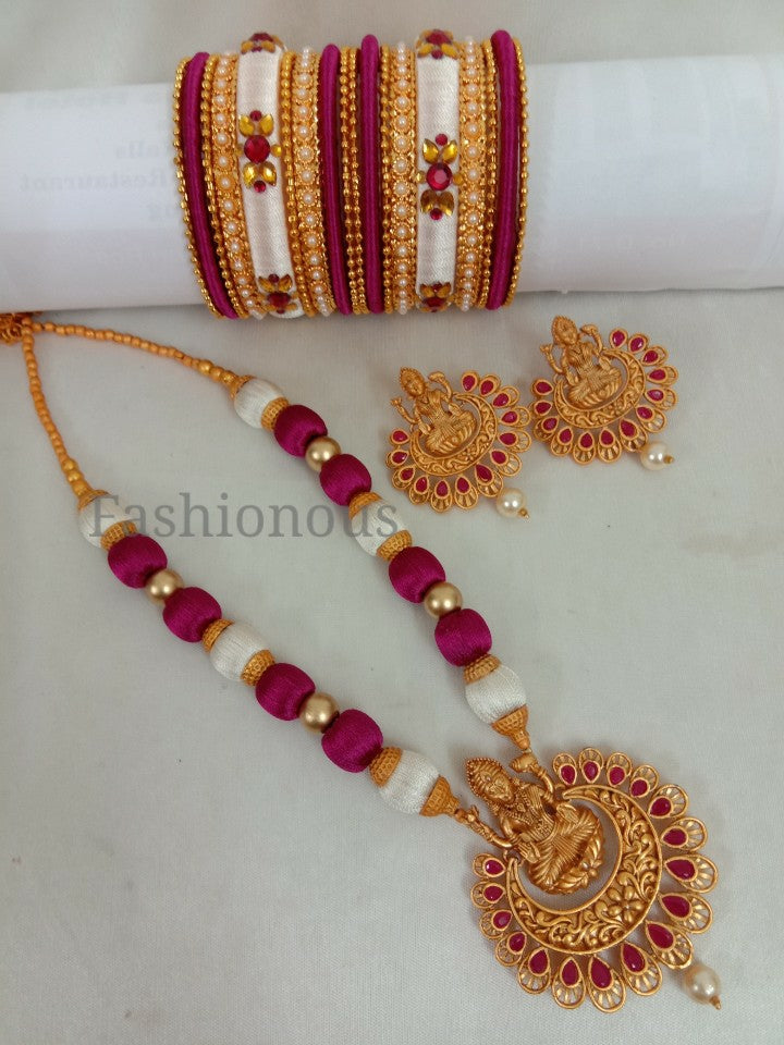 Maroon-Gold Silk Thread Jewellery Set-WGAM01