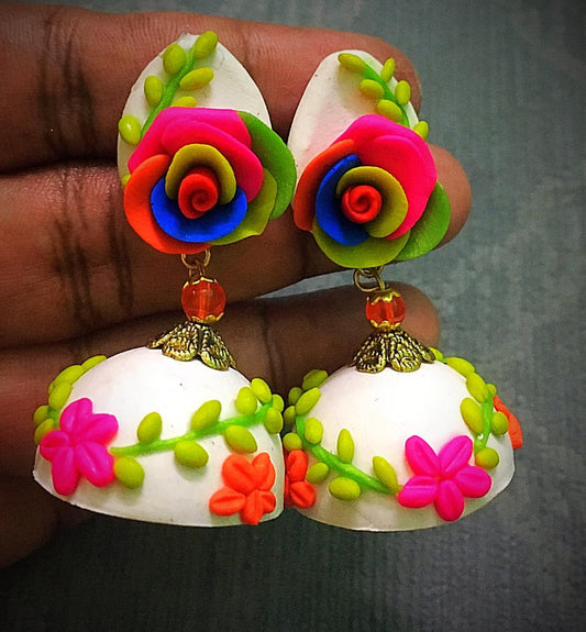 Multi Color Rose Polymer Clay Jhumka